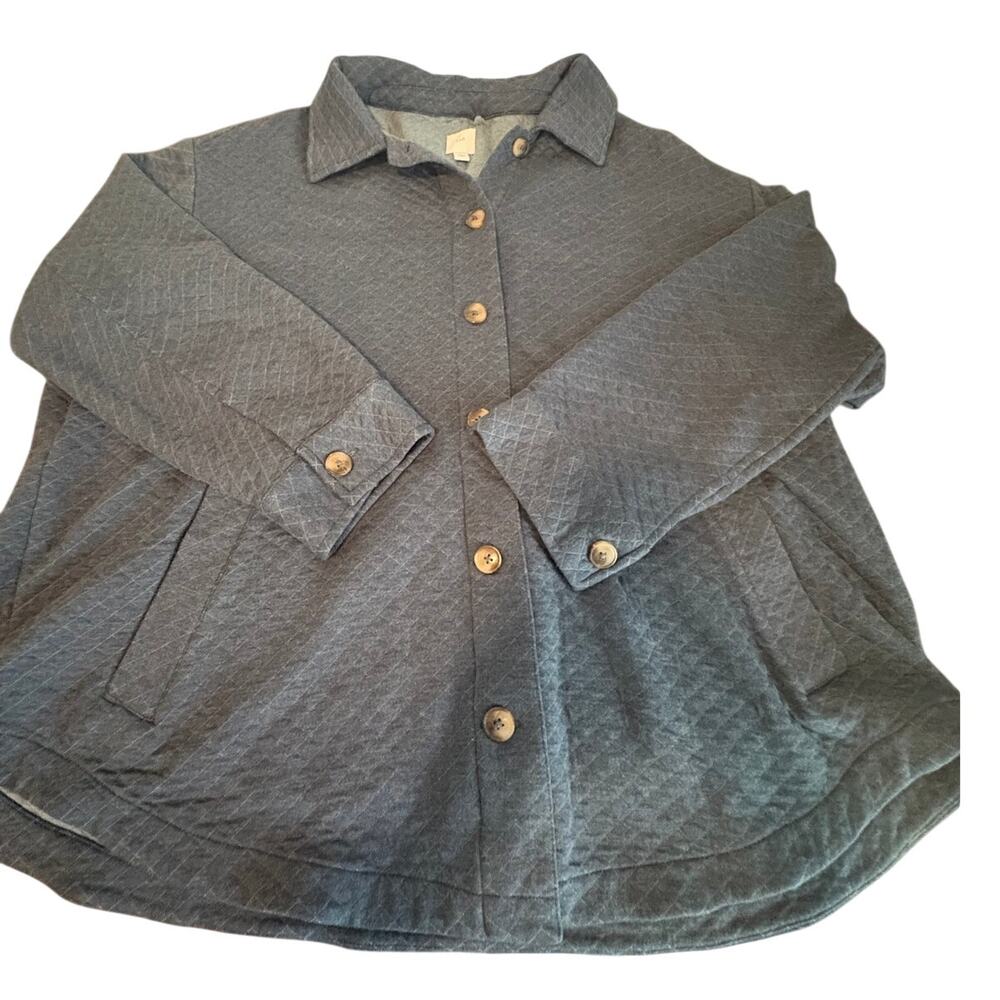 J.Jill Women's 2X Quilted Jacket Cotton Blend Blue/Grey Boho Button